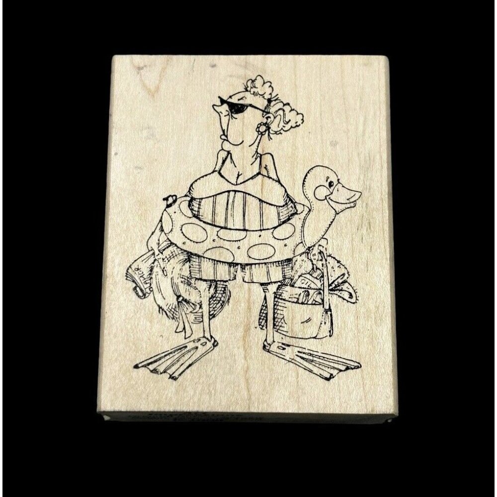 Vintage 90s Art Impressions Swim Lady Blanche Karen Day Wood Mount Rubber Stamp